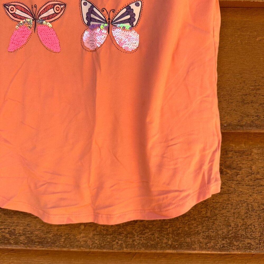 Belle Du Jour Girls Peach Tee Radiate Kindness Butterfly Design Sequin Accents S - Picture 9 of 13